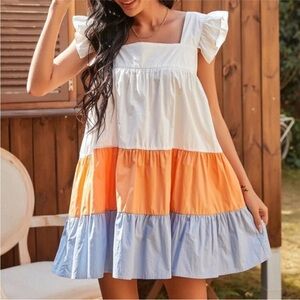 Colorblock Ruffle Sleeve Dress, boutique brand